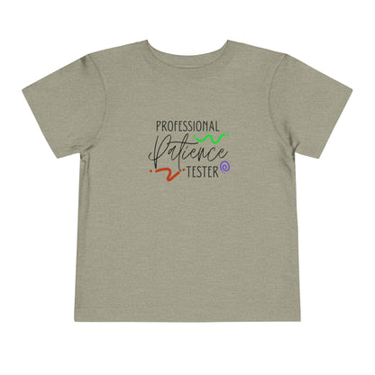 Comfortable funny graphic toddler tee stating 'Professional Patience Tester' in color  heather stone