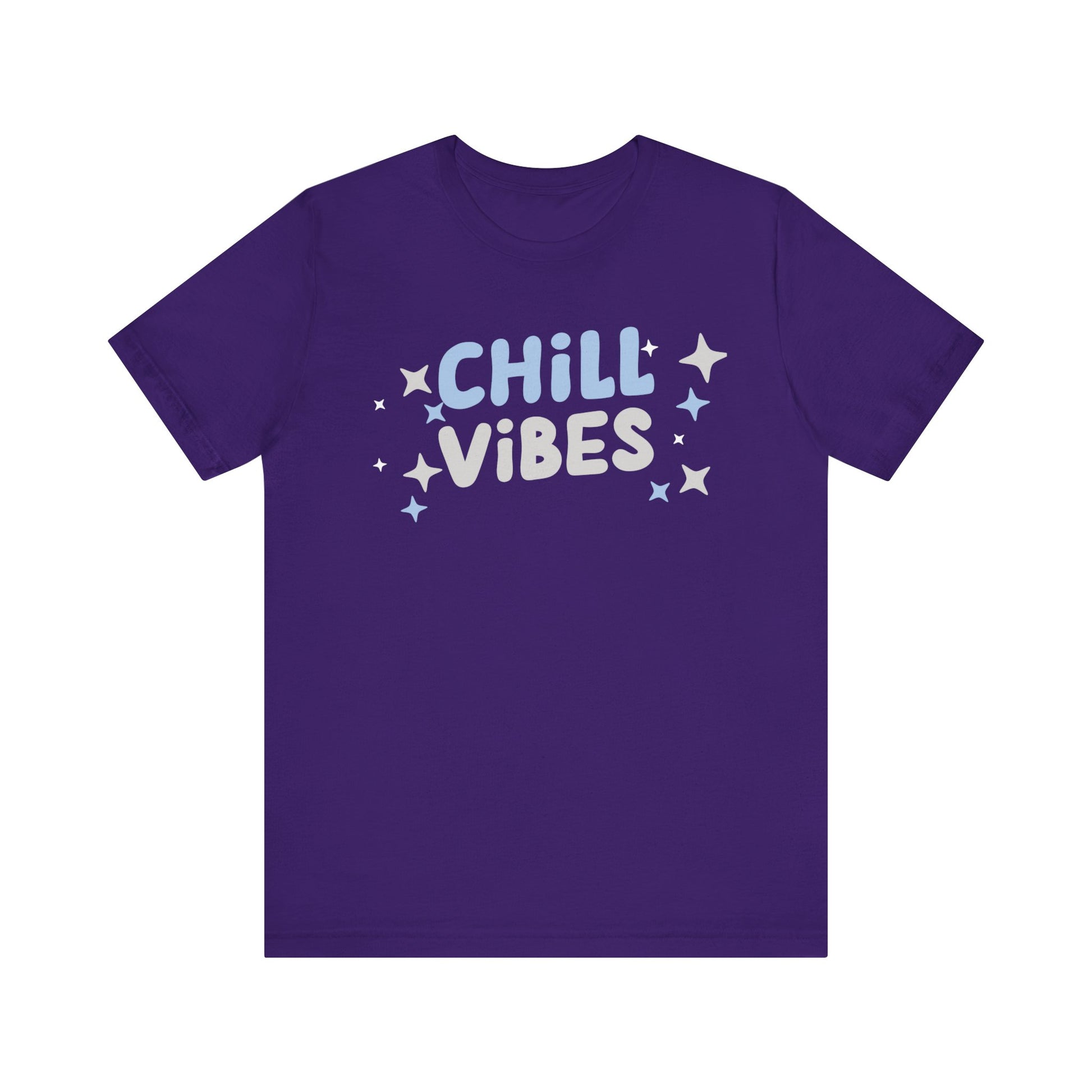 Cotton graphic tee stating 'Chill Vibes' in color purple
