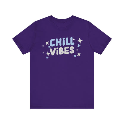 Cotton graphic tee stating 'Chill Vibes' in color purple