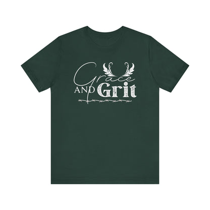 Comfortable southern tee stating 'Grace and Grit' in color forest
