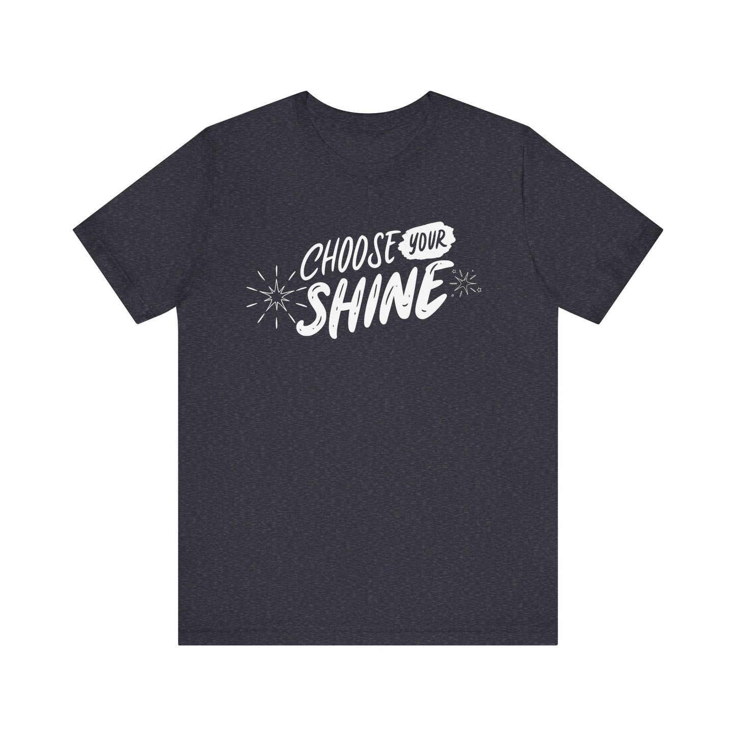 Cotton graphic good vibes t-shirt stating 'Choose Your Shine' in color navy heather