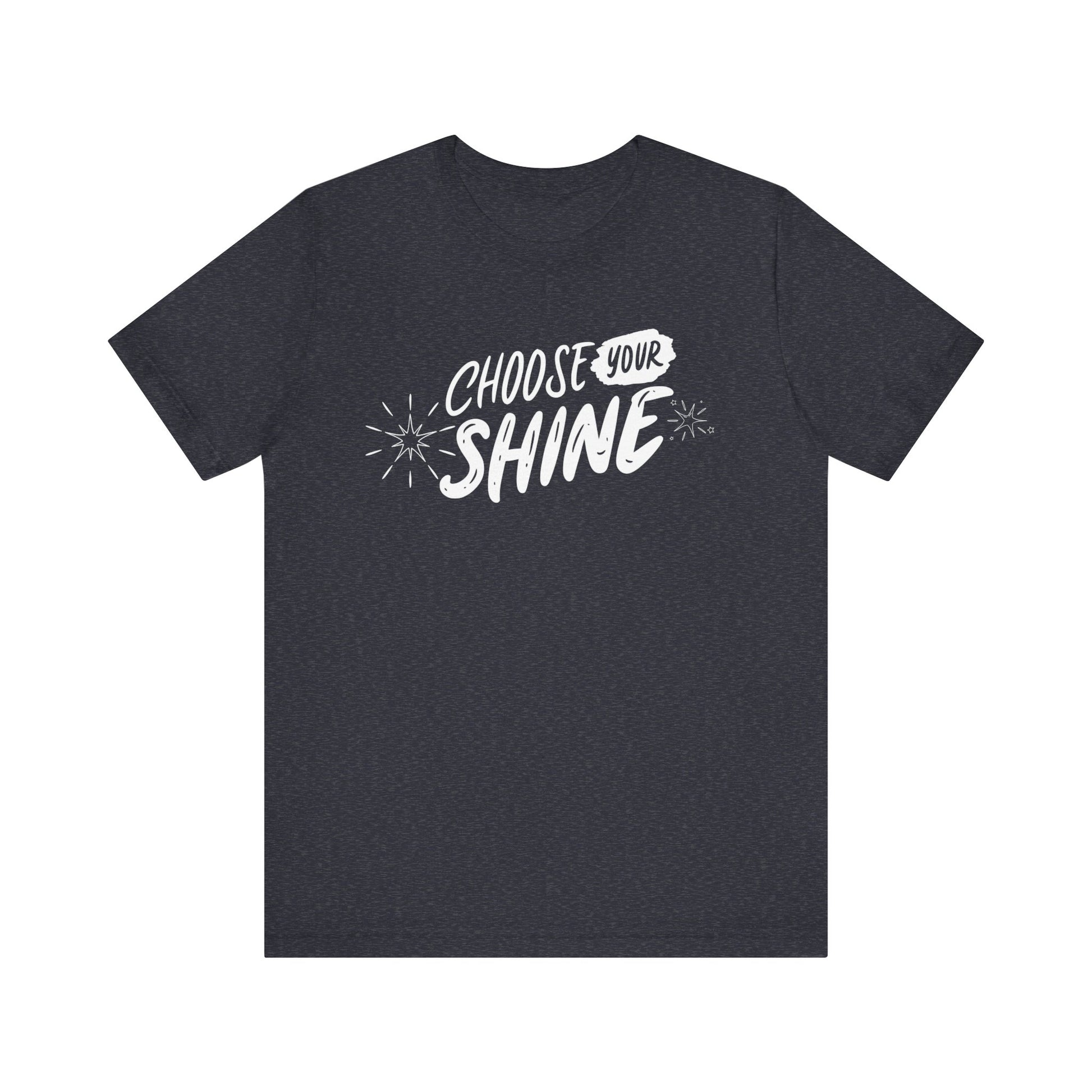 Cotton graphic good vibes t-shirt stating 'Choose Your Shine' in color navy heather
