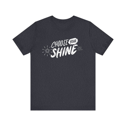 Cotton graphic good vibes t-shirt stating 'Choose Your Shine' in color navy heather