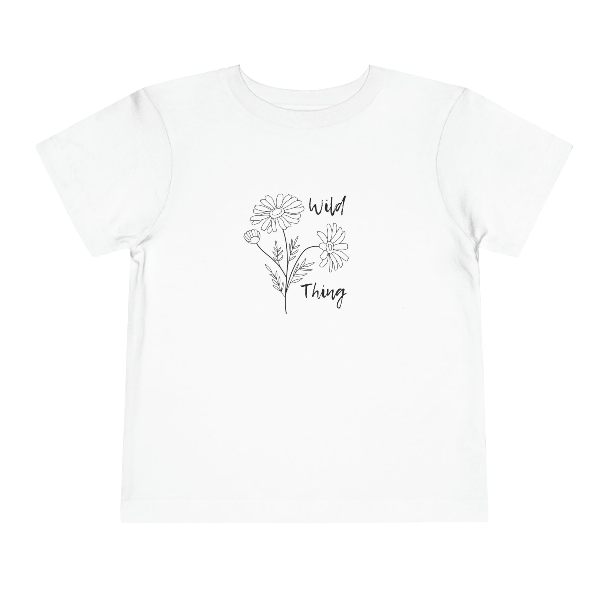Comfortable funny graphic toddler tee stating 'wild thing' in color white