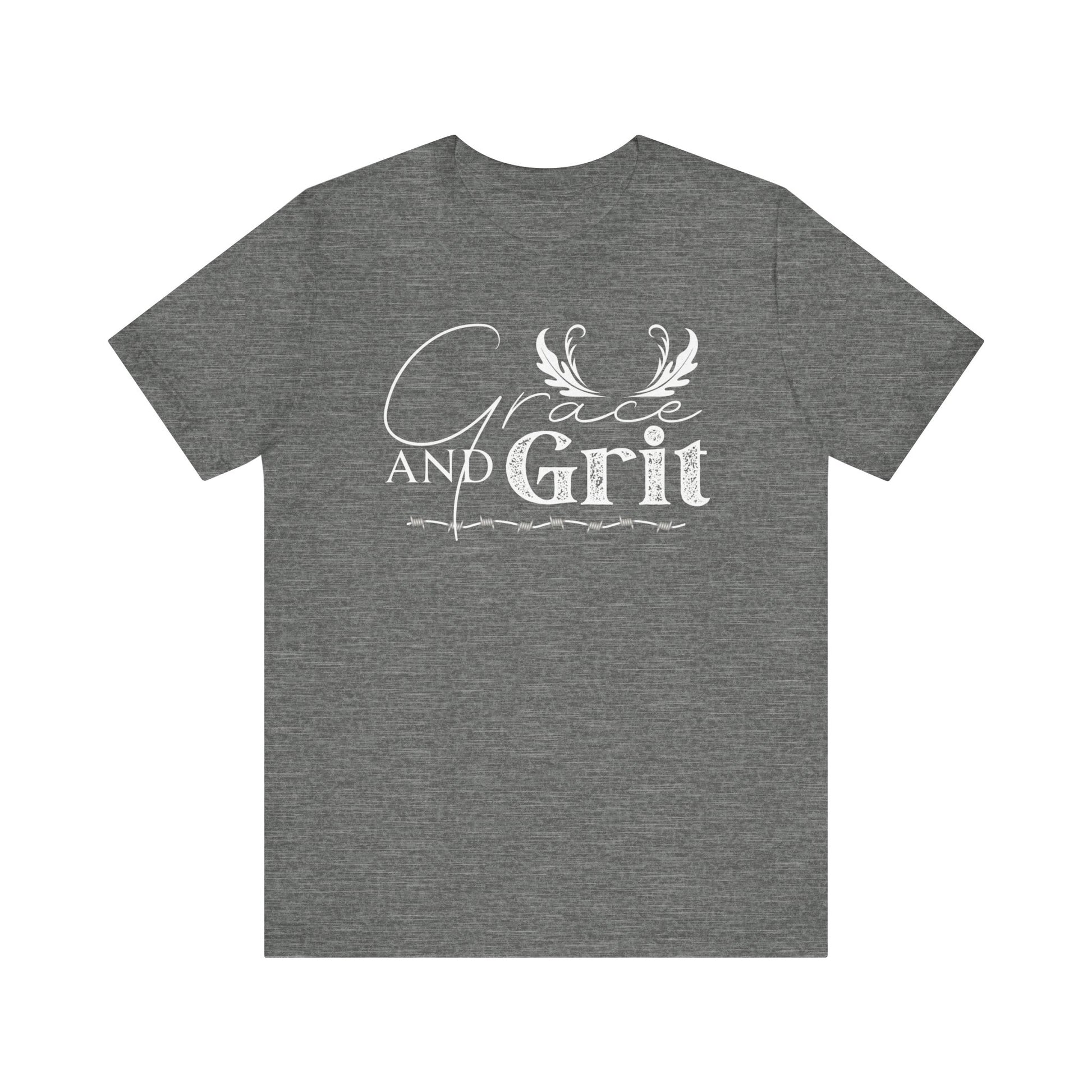 Comfortable southern tee stating 'Grace and Grit' in color deep heather