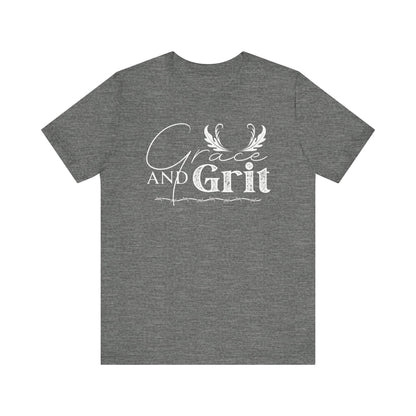 Comfortable southern tee stating 'Grace and Grit' in color deep heather