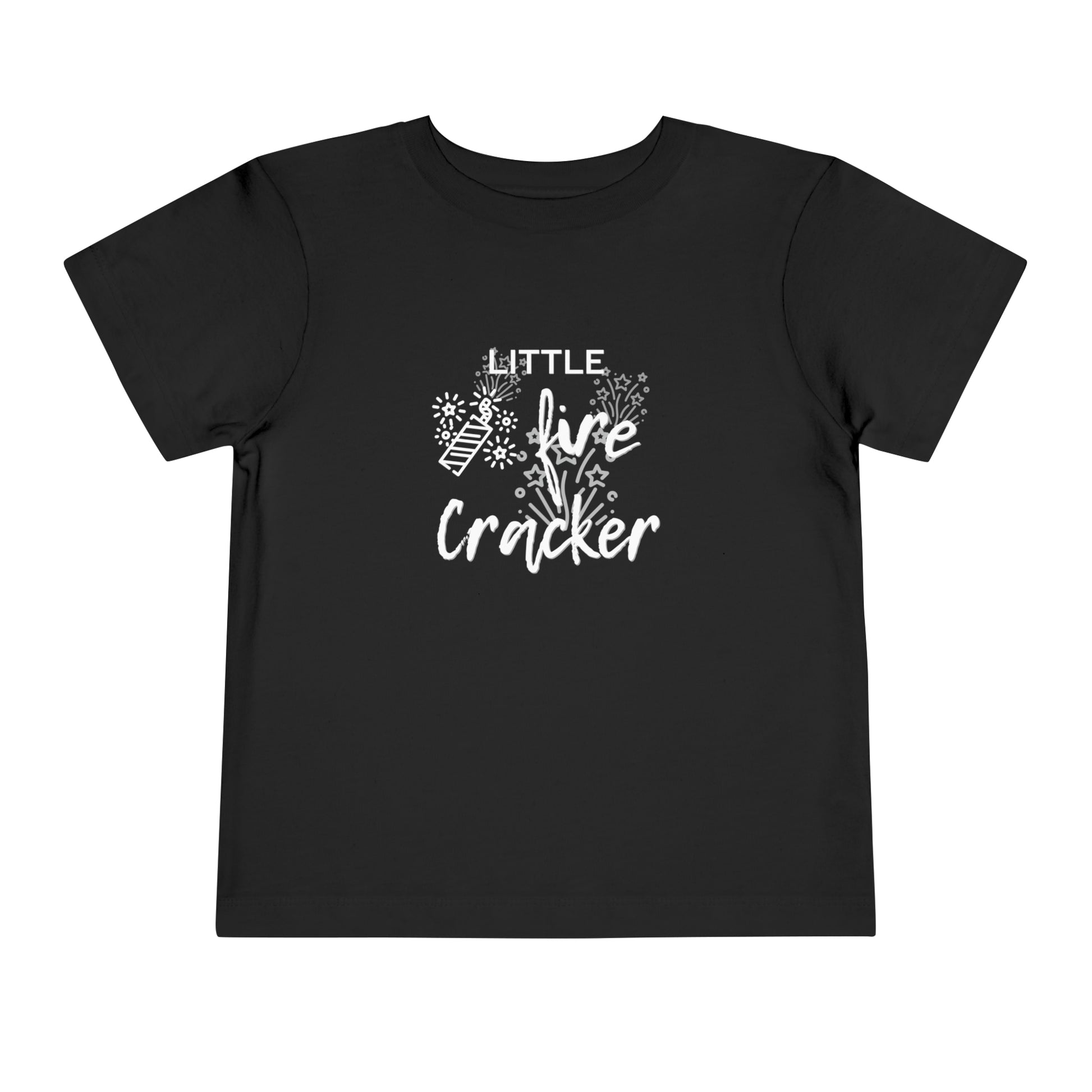 Comfortable funny graphic toddler tee stating 'Little Fire Cracker' in color black