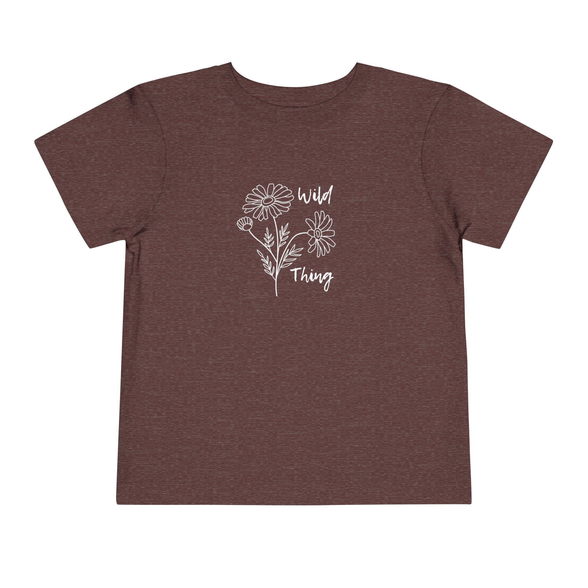 Comfortable funny graphic toddler tee stating 'wild thing' in color  maroon heather