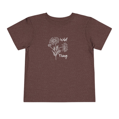Comfortable funny graphic toddler tee stating 'wild thing' in color  maroon heather