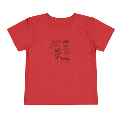 Comfortable funny graphic toddler tee stating 'wild thing' in color  heather red