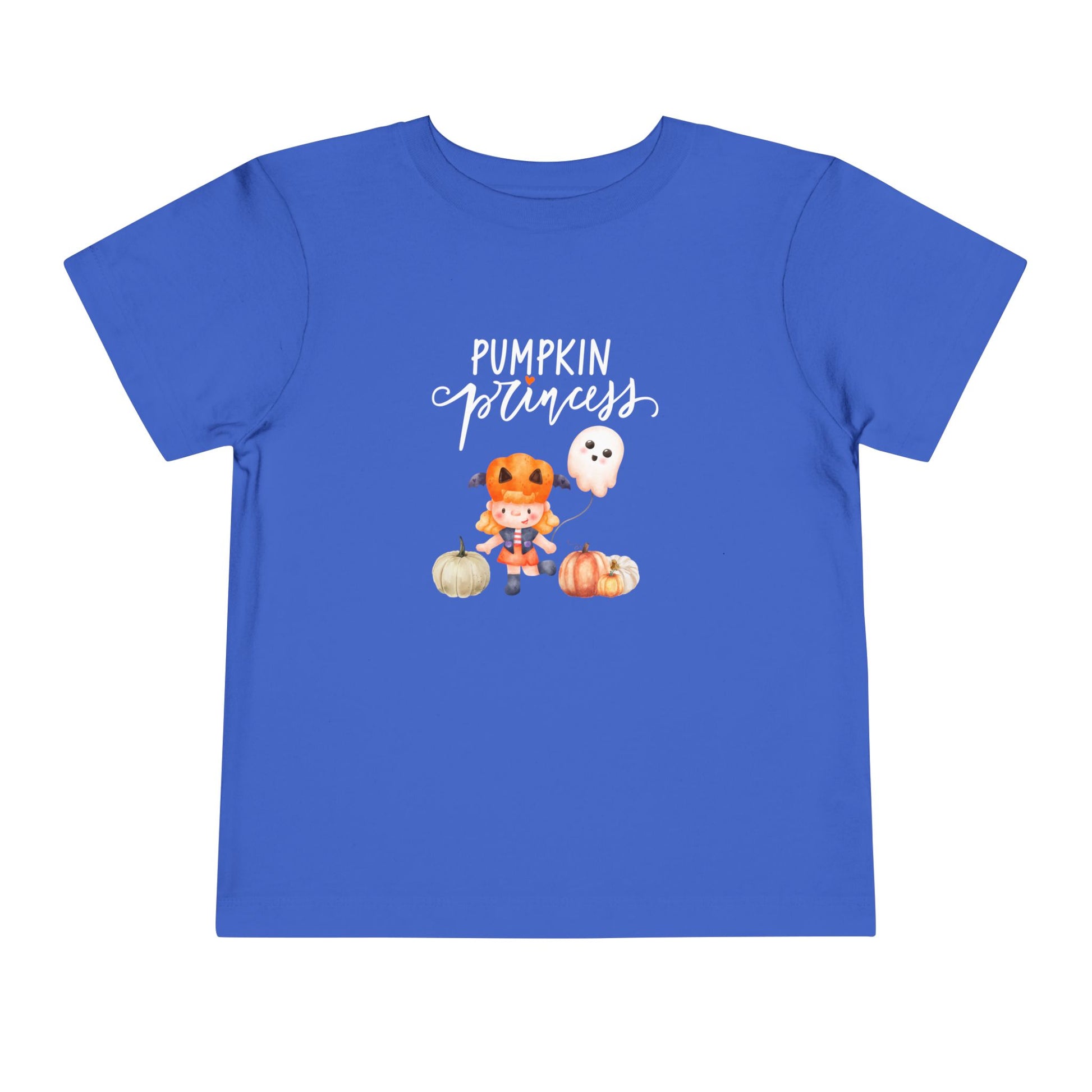 Halloween toddler girl tee stating 'Pumpkin Princess' in color true royal