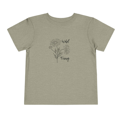 Comfortable funny graphic toddler tee stating 'wild thing' in color  heather stone