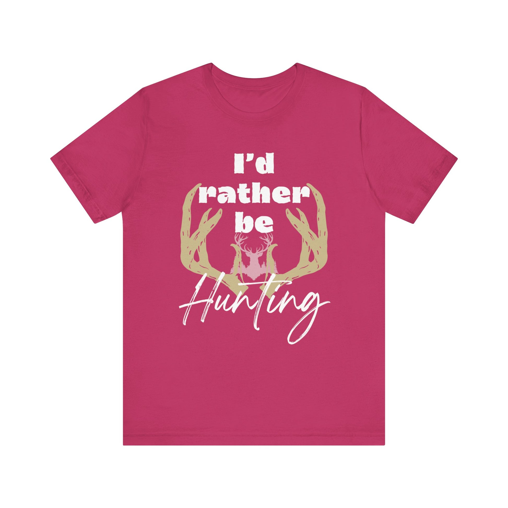 Southern Charm tee shirt stating 'I'd Rather Be Hunting' in color berry