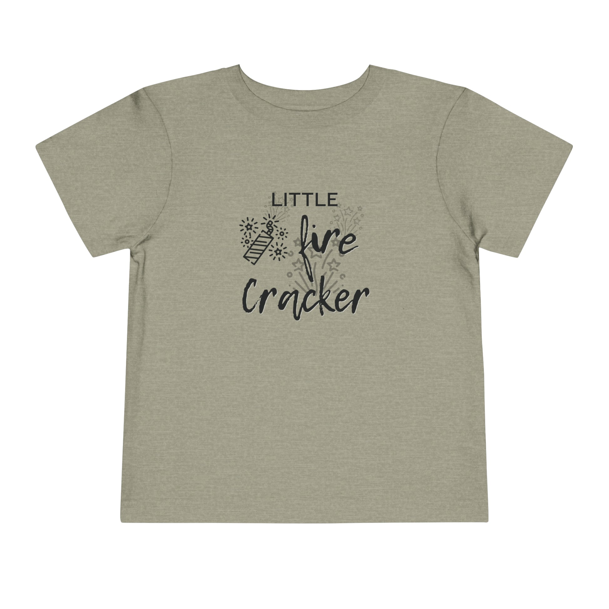 Comfortable funny graphic toddler tee stating 'Little Fire Cracker' in color stone heather