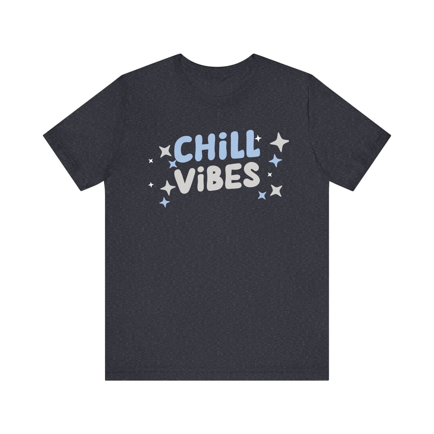 Cotton graphic tee stating 'Chill Vibes' in color heather navy
