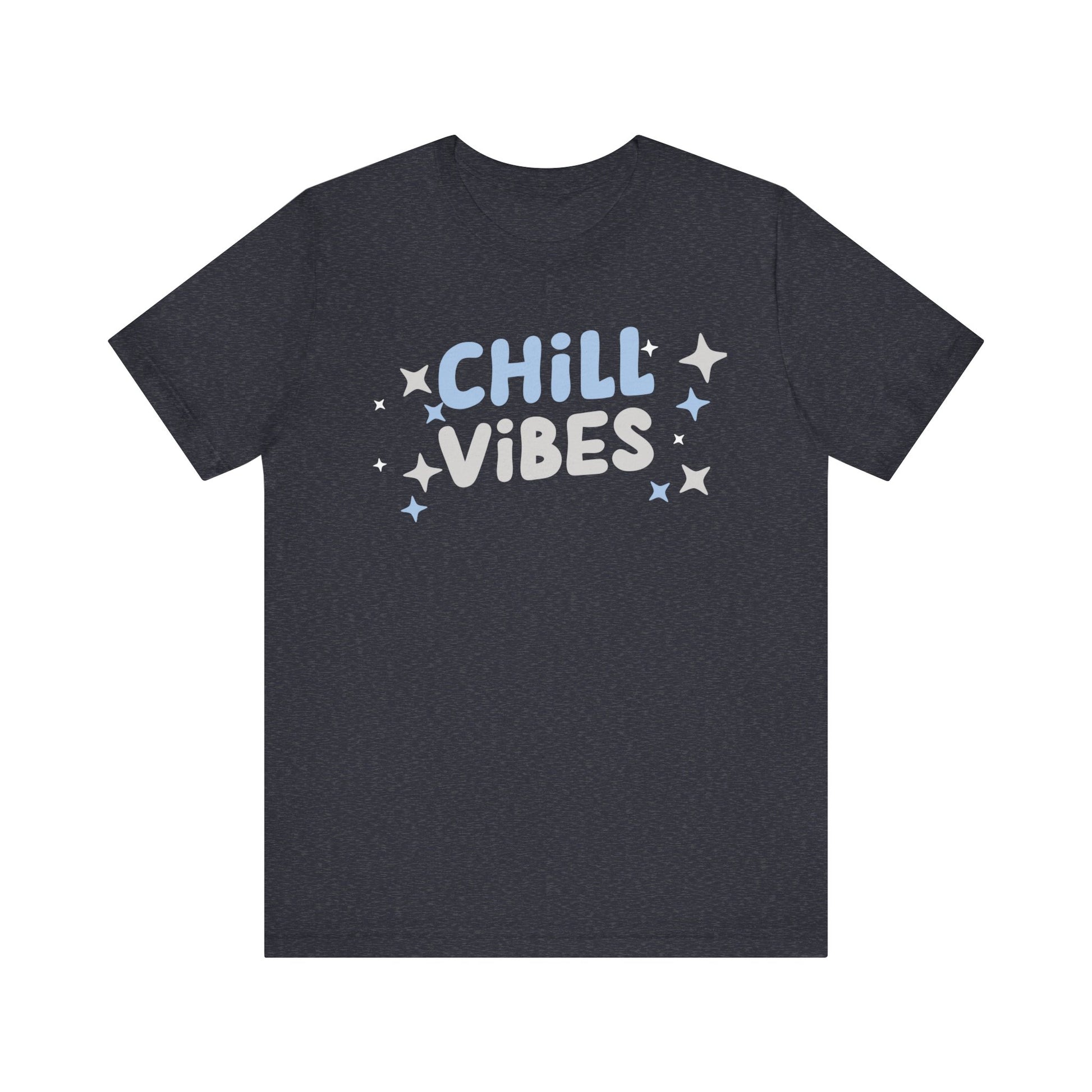Cotton graphic tee stating 'Chill Vibes' in color heather navy