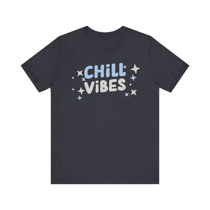Cotton graphic tee stating 'Chill Vibes' in color heather navy