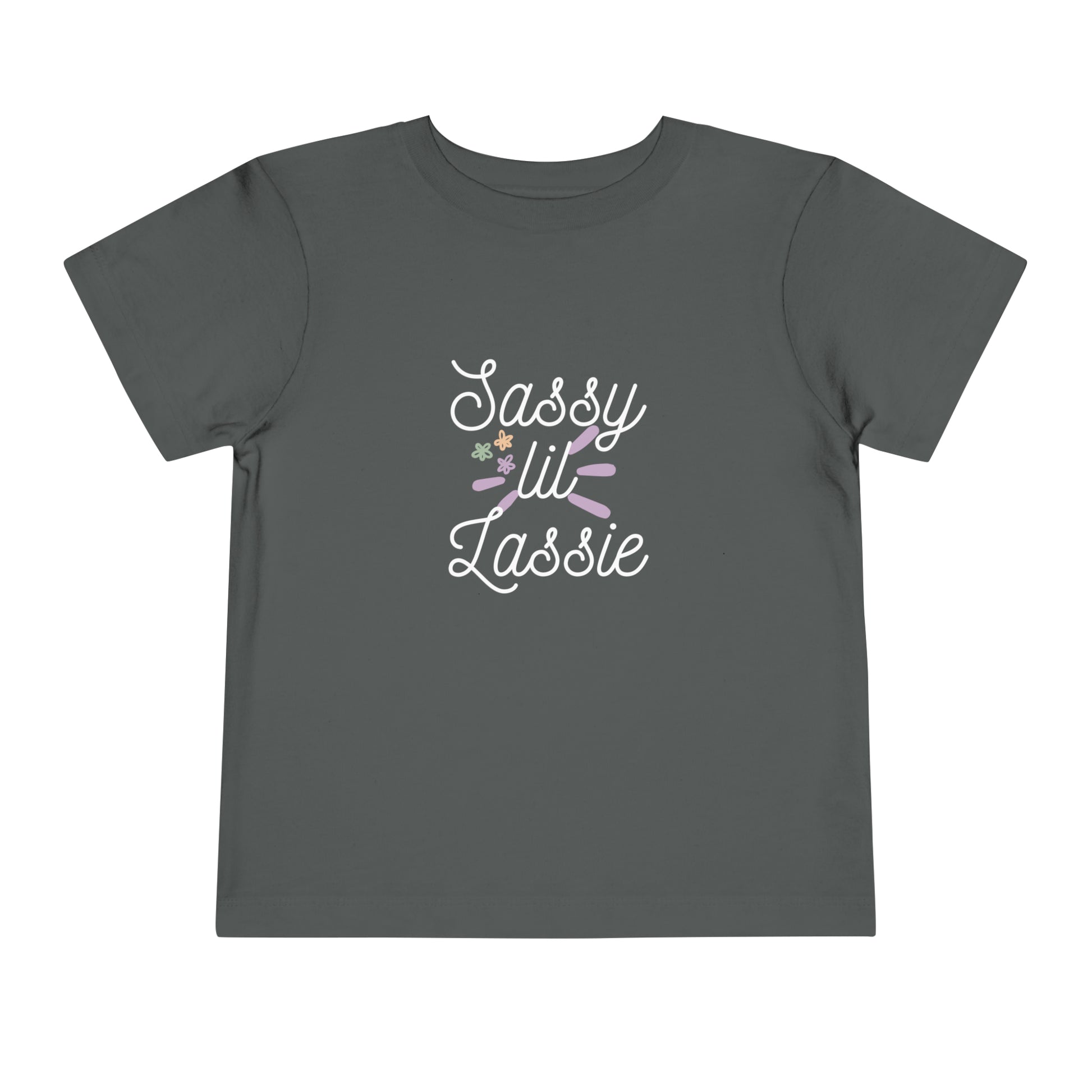 Comfortable funny graphic toddler tee stating 'Sassy Lil Lassie' in color  asphalt