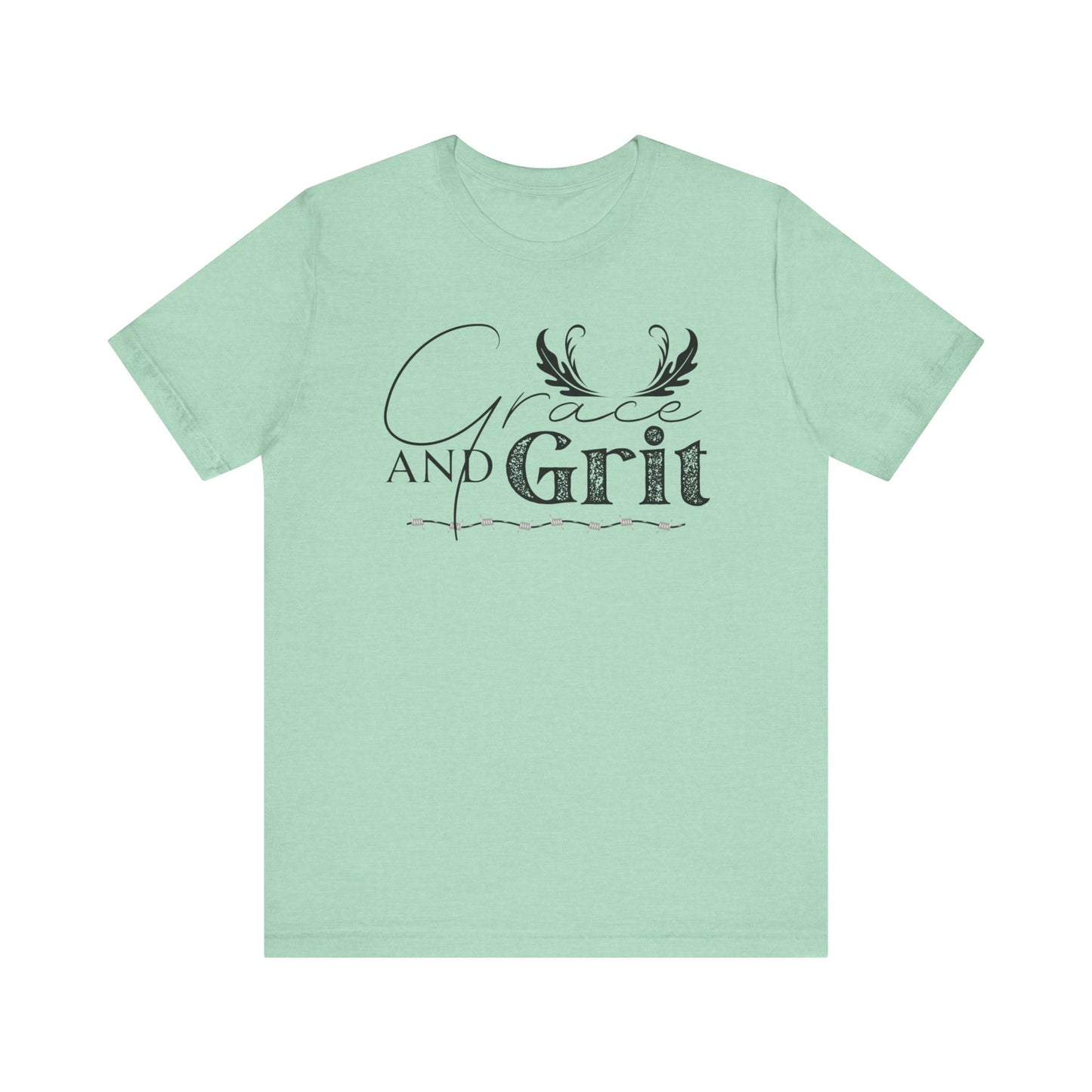 Comfortable southern tee stating 'Grace and Grit' in color mint heather
