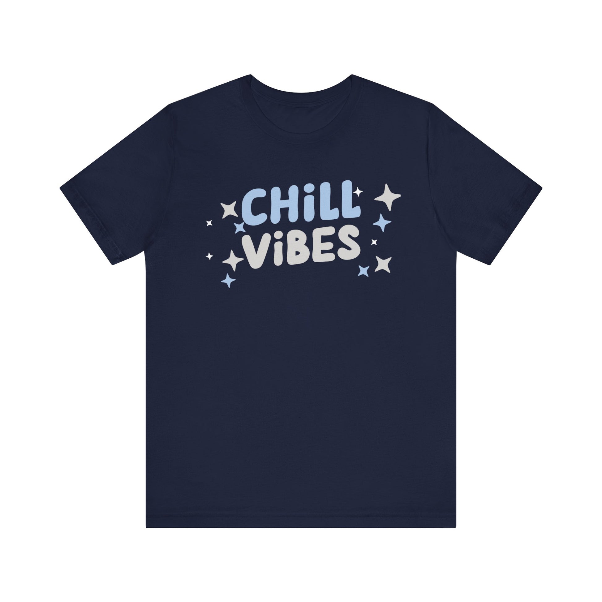 Cotton graphic tee stating 'Chill Vibes' in color navy