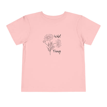 Comfortable funny graphic toddler tee stating 'wild thing' in color pink