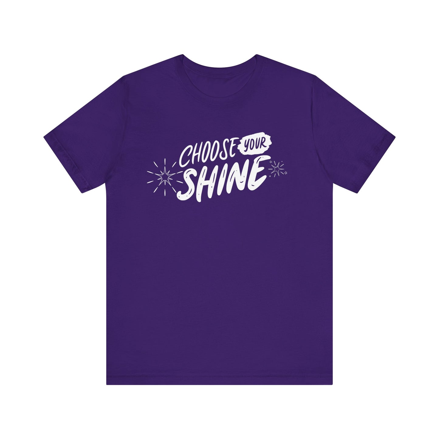 Cotton graphic good vibes t-shirt stating 'Choose Your Shine' in color purple