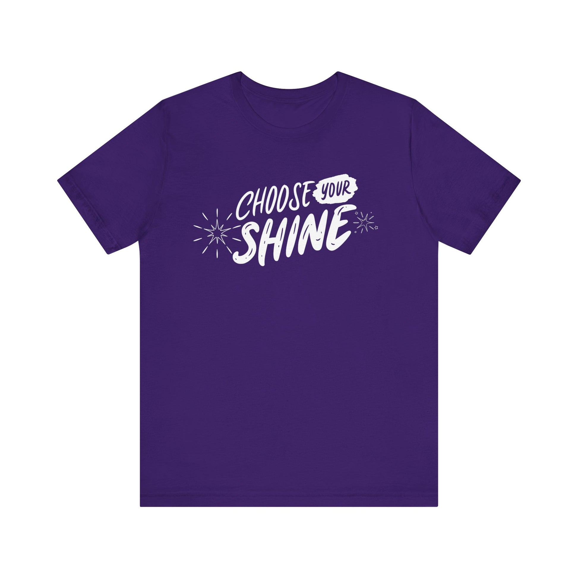 Cotton graphic good vibes t-shirt stating 'Choose Your Shine' in color purple