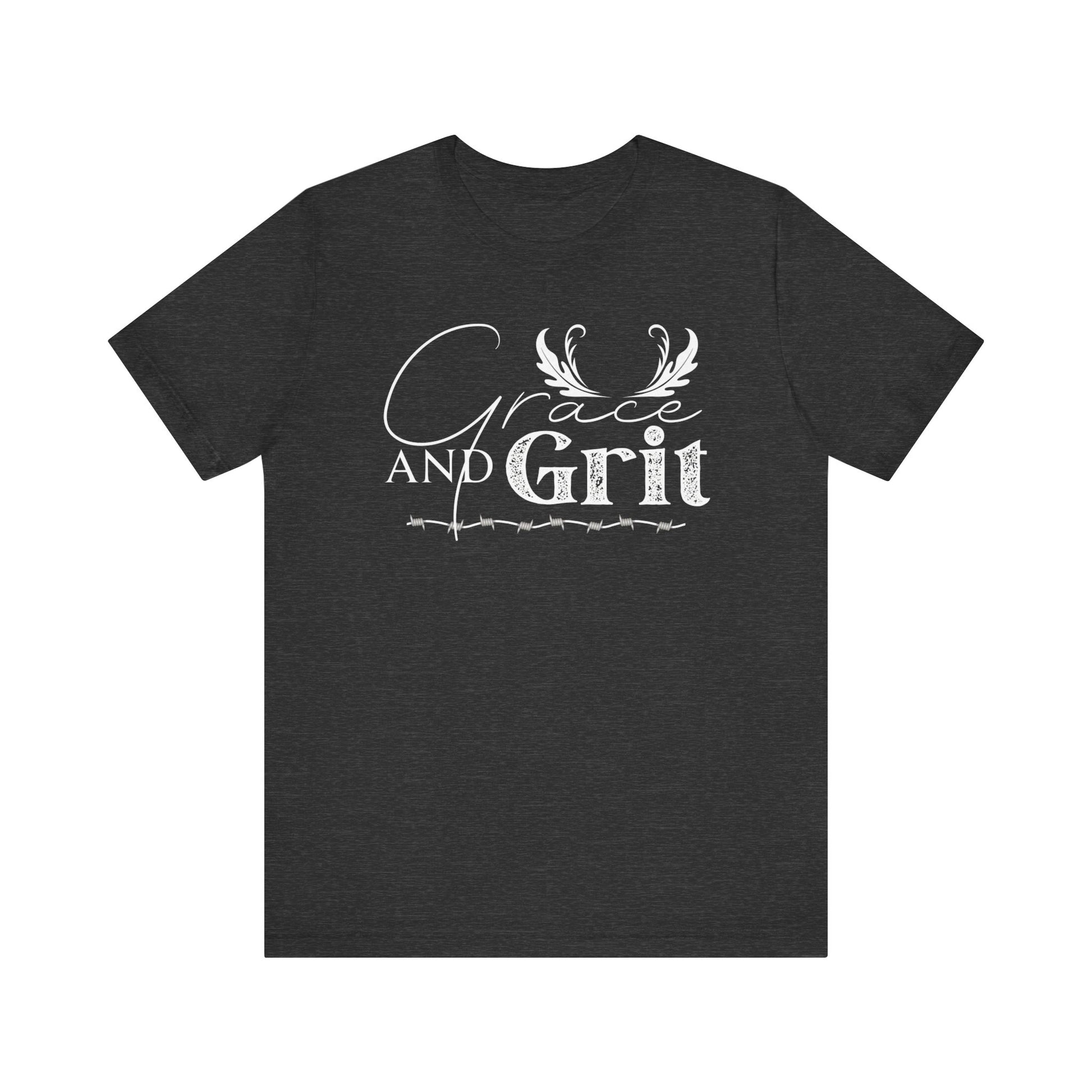 Comfortable southern tee stating 'Grace and Grit' in color dark heather