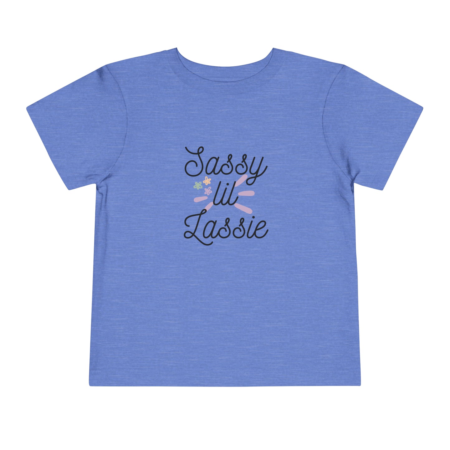 Comfortable funny graphic toddler tee stating 'Sassy Lil Lassie' in color  heather columbia blue
