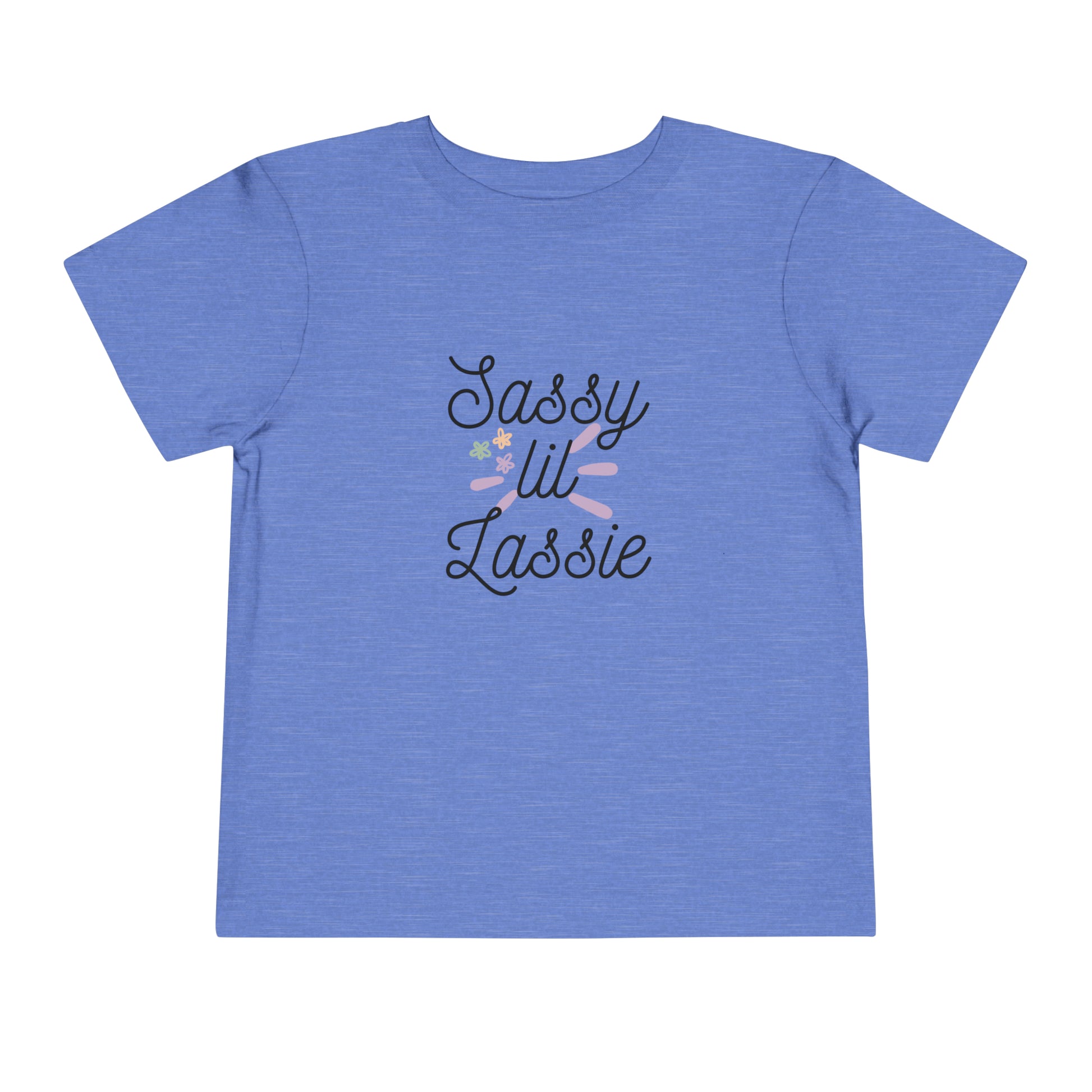 Comfortable funny graphic toddler tee stating 'Sassy Lil Lassie' in color  heather columbia blue