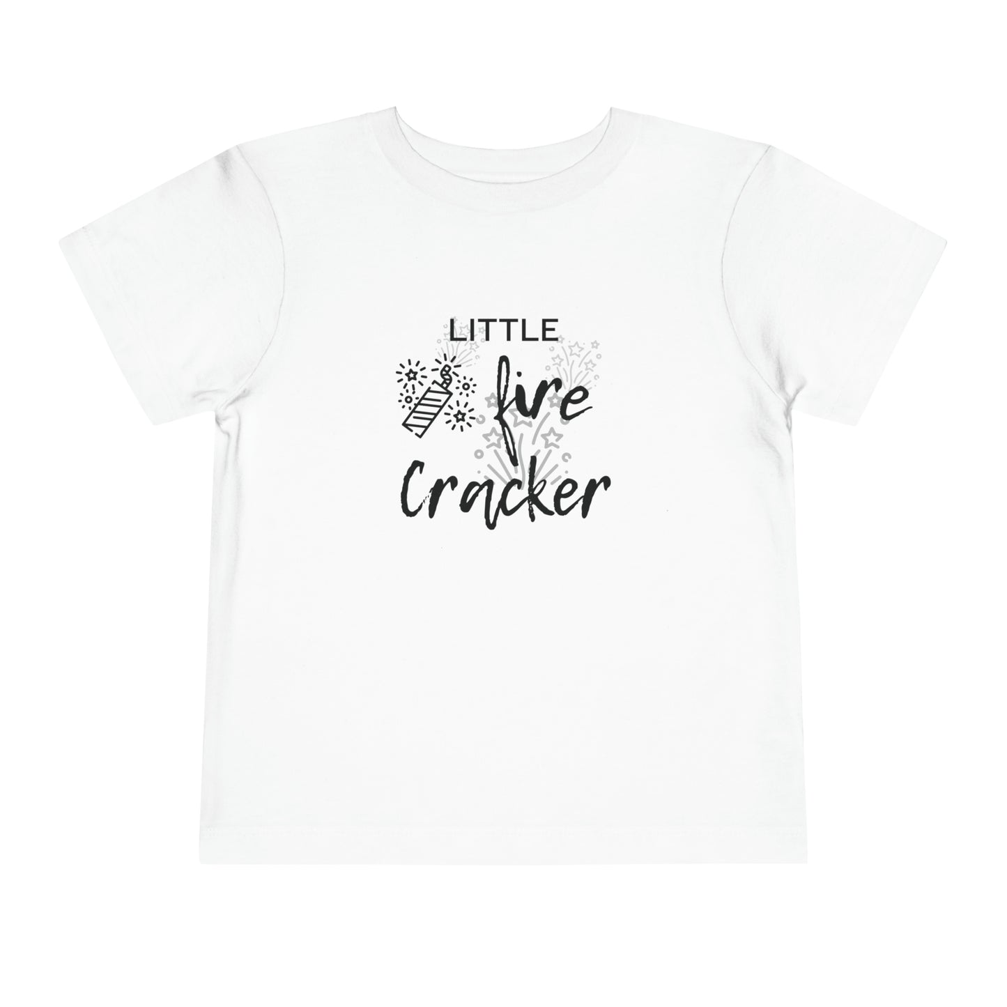 Comfortable funny graphic toddler tee stating 'Little Fire Cracker' in color white