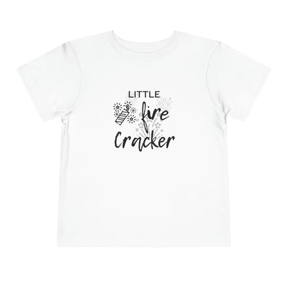 Comfortable funny graphic toddler tee stating 'Little Fire Cracker' in color white