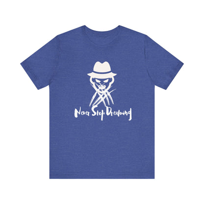 Comfortable Halloween unisex tee with Freddy Kruegar that states 'Never Stop Dreaming' in color true royal blue