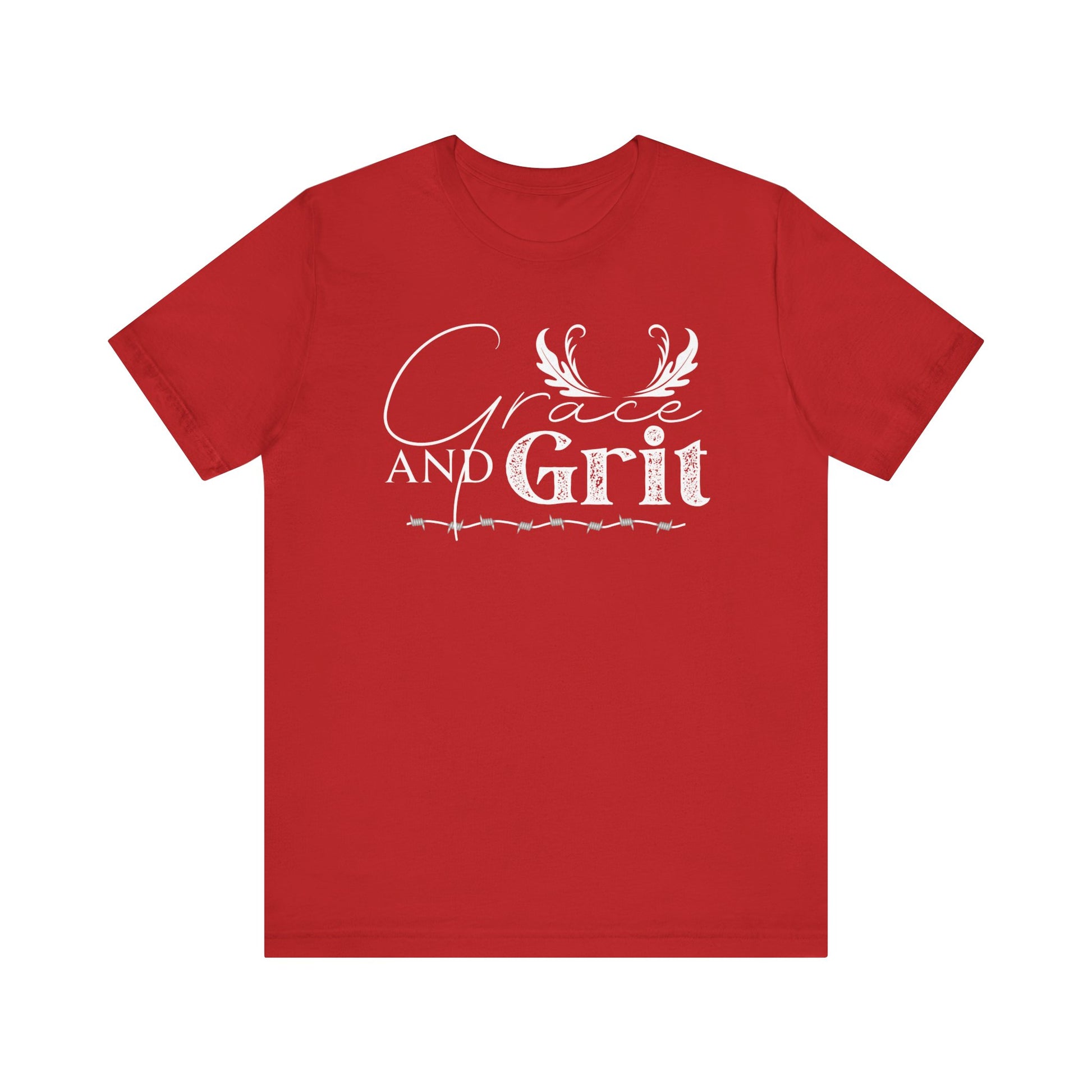 Comfortable southern tee stating 'Grace and Grit' in color red