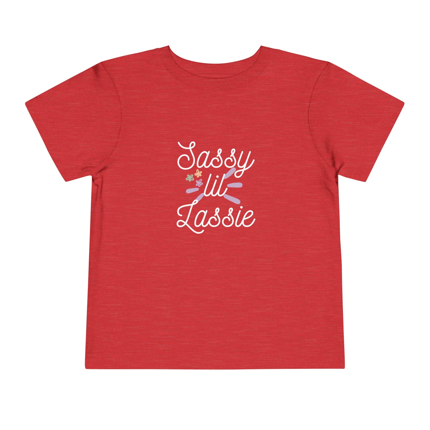 Comfortable funny graphic toddler tee stating 'Sassy Lil Lassie' in color  heather red