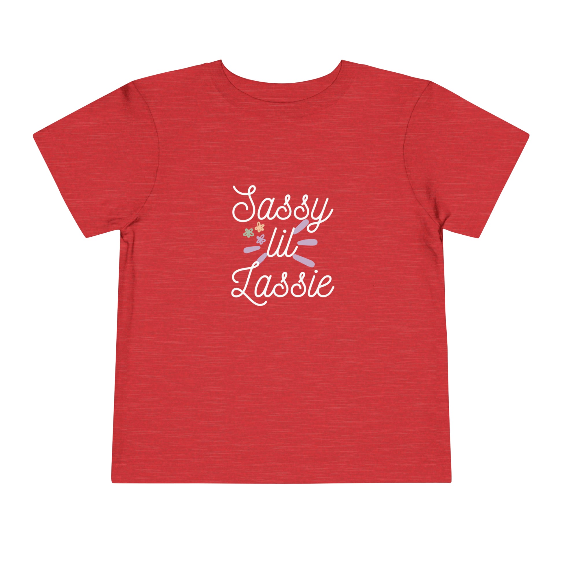 Comfortable funny graphic toddler tee stating 'Sassy Lil Lassie' in color  heather red