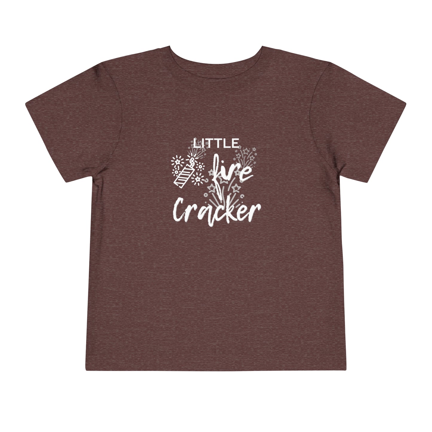 Comfortable funny graphic toddler tee stating 'Little Fire Cracker' in color maroon heather