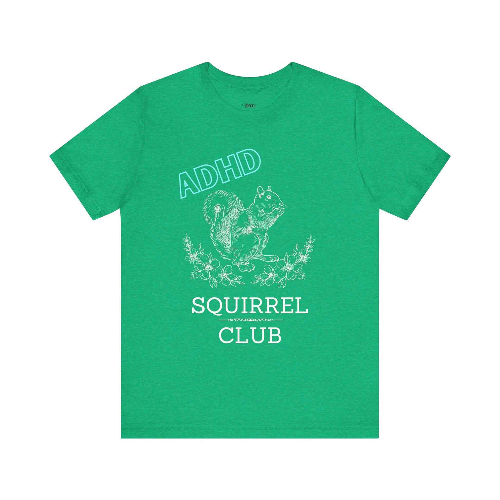 Comfortable women graphic tee stating 'ADHD Squirrel Club' in color heather kelly