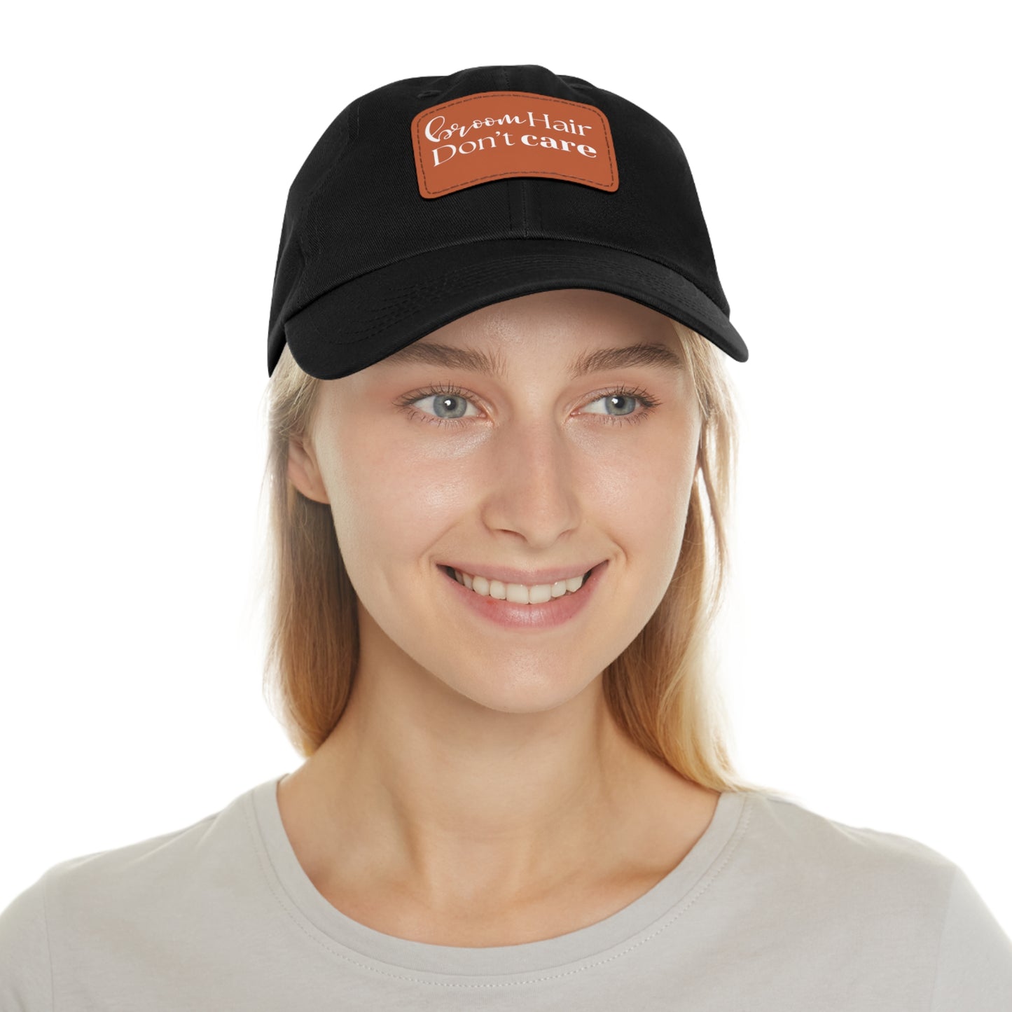 Halloween Dad Hat with Leather Patch - Broom hair. Don't care.