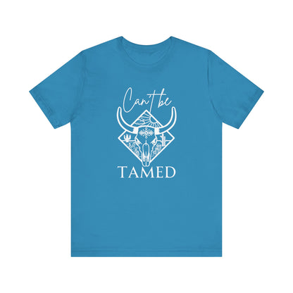 Comfortable Unisex T-Shirt stating 'Can't Be Tamed' in color aqua