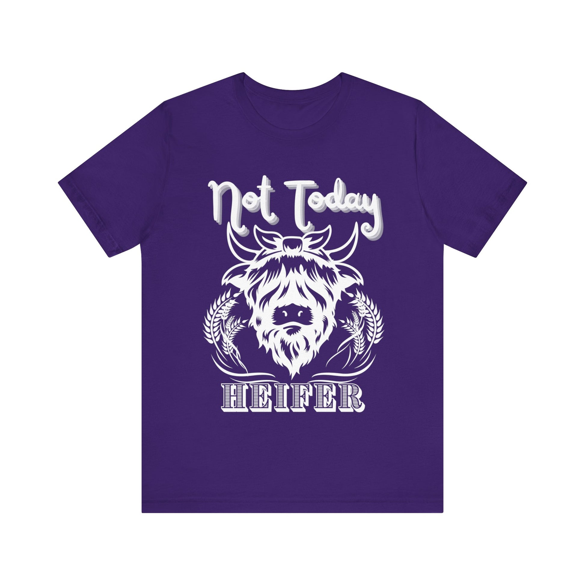 Southern women tee stating 'Not Today Heifer' in color team purple