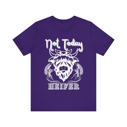 Southern women tee stating 'Not Today Heifer' in color team purple