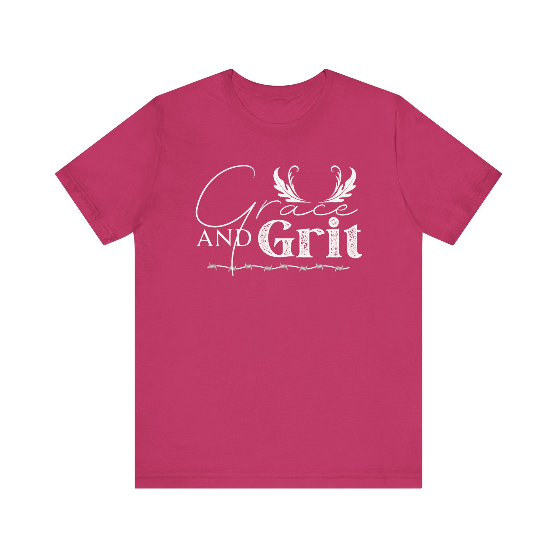 Comfortable southern tee stating 'Grace and Grit' in color berry