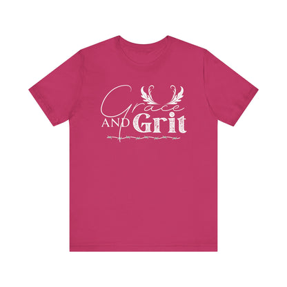 Comfortable southern tee stating 'Grace and Grit' in color berry