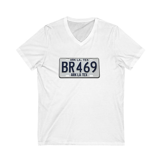 Vintage License Plate V-Neck Tee, Unisex Graphic T-Shirt, Casual Travel Apparel, Gifts for Travelers, Summer Outfit