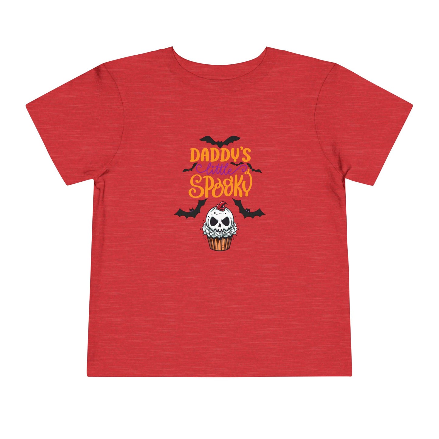 Toddler Halloween shirt stating 'Daddy's Little Spooky' in color heather red