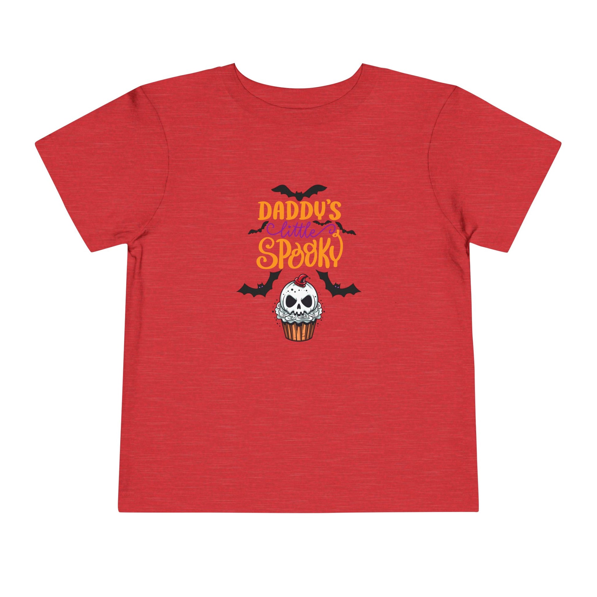Toddler Halloween shirt stating 'Daddy's Little Spooky' in color heather red