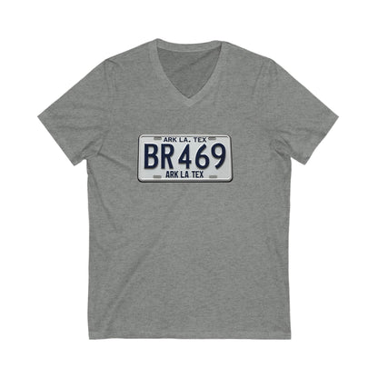 Vintage License Plate V-Neck Tee, Unisex Graphic T-Shirt, Casual Travel Apparel, Gifts for Travelers, Summer Outfit