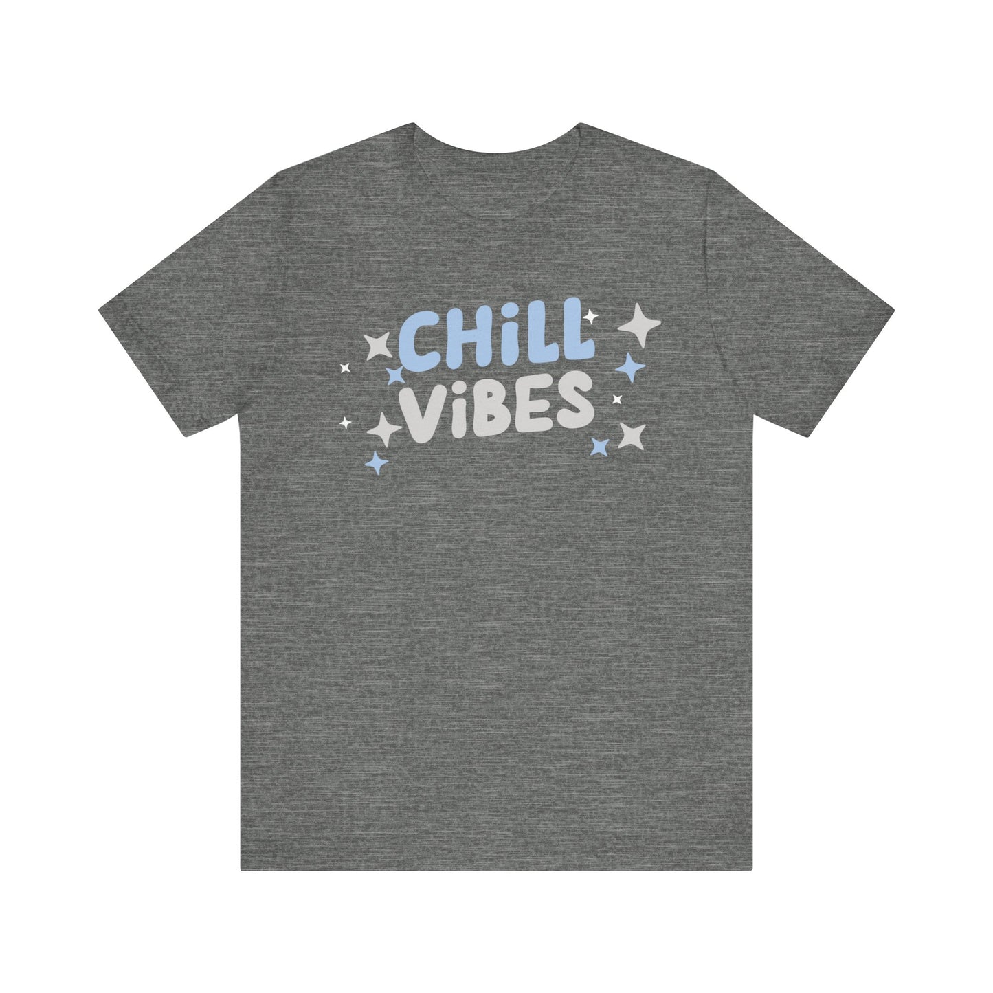 Cotton graphic tee stating 'Chill Vibes' in color deep heather