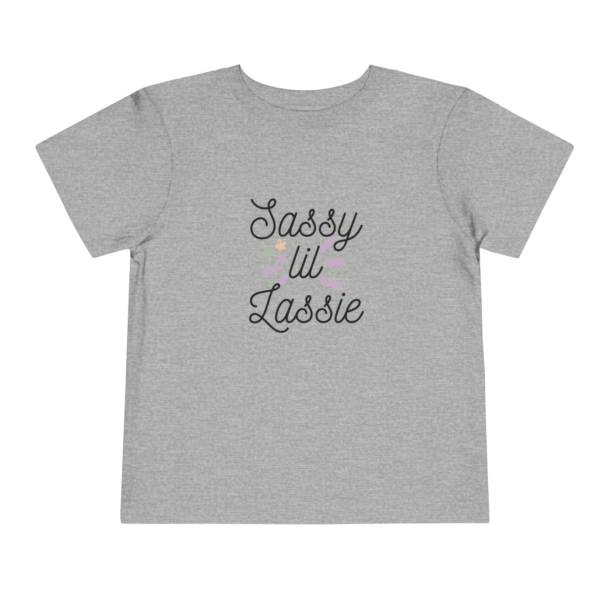 Comfortable funny graphic toddler tee stating 'Sassy Lil Lassie' in color  athletic heather